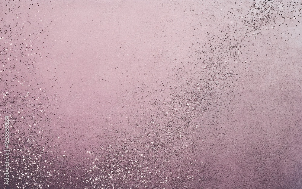 Poster glistening pink glitter dust scattering across a smooth surface with shiny particles creating a soft