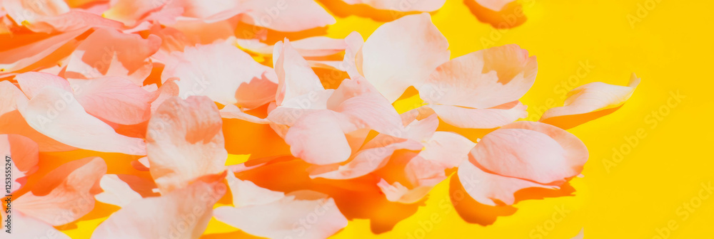 Poster scattering sakura petals create a vibrant display on bright yellow background