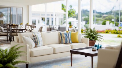 Investment forecast for real estate agents sunlit living room with plush cream sofas in property market