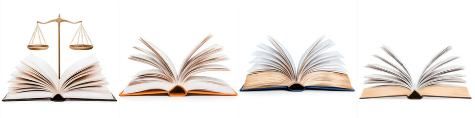 Fototapeta premium Open Books with Justice Scales Illustrating Law and Knowledge Concept