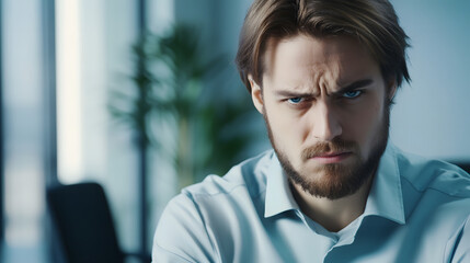 Obraz premium Frustrated person in work uniform feeling overwhelmed by tasks, representing workplace stress and challenges in professional environments.