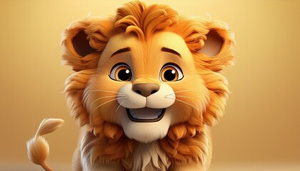 Niedliches Löwenbaby, gelber Hintergrund