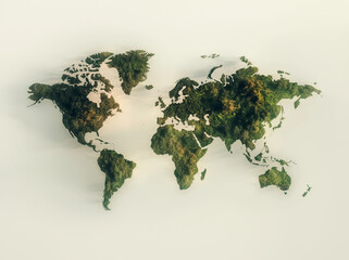 World map with textured green continents