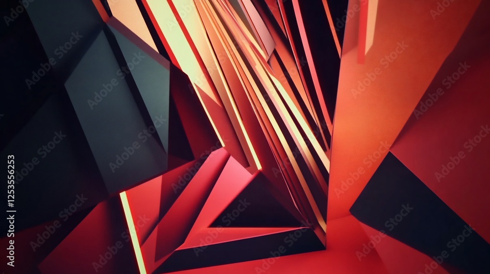 Aufkleber abstract geometric tunnel with red and black shapes creating a perspective illusion
