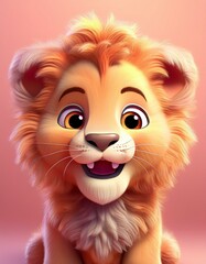 Obraz premium Hübscher Löwe, rosa Hintergrund