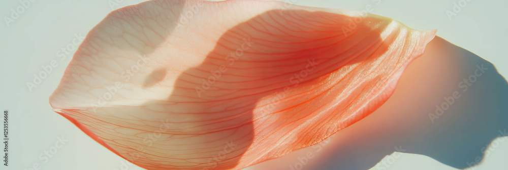 Poster single partially folded sakura petal against bright backdrop with subtle lighting