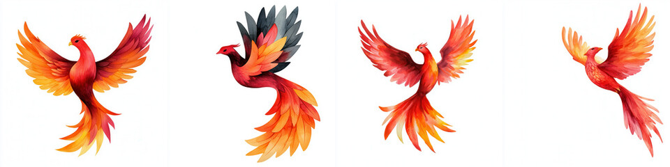 Obraz premium Vibrant Celestial Birds with Fiery Feathers in Bold Colors