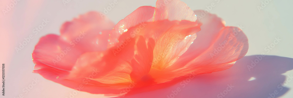 Poster bright sakura petal delicately resting on a soft white surface with gentle shadows