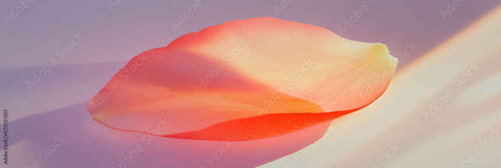 Poster single sakura petal softly illuminated against a bright white background