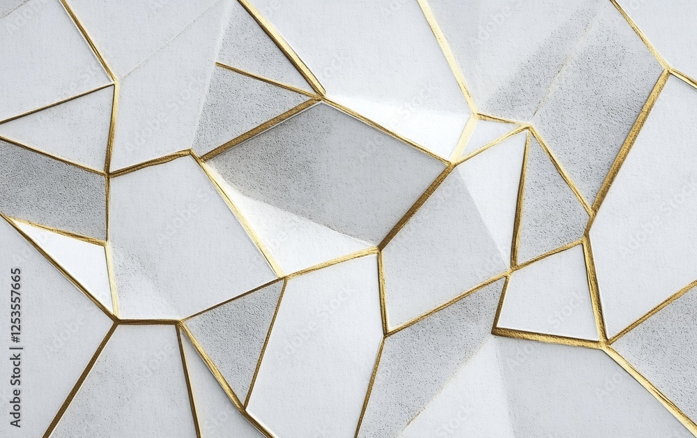 Poster elegant geometric pattern with white and gray tones and gold edges creating a sophisticated artistic