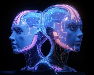 Obraz premium Digital twin technology visualizing future business growth with AI simulation