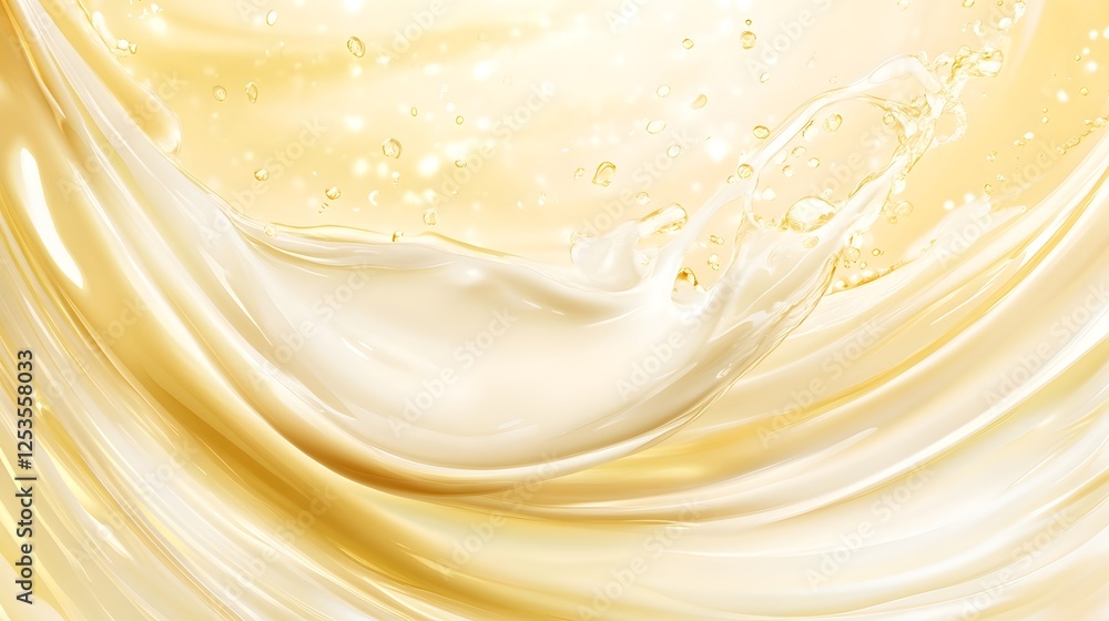 Poster Captivating abstract fluid wave design in shimmering golden yellow and soft light tones  Elegant flowing and dynamic motion creates a mesmerizing hypnotic and transcendent visual experience