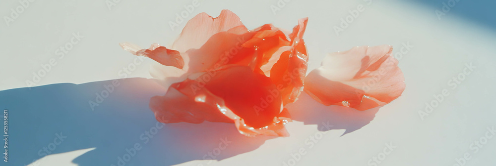 Poster elegant torn sakura petal resting on bright white surface with textured background