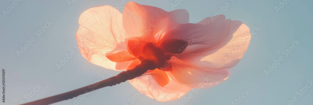 Poster translucent sakura petal illuminated by soft backlighting against a bright background