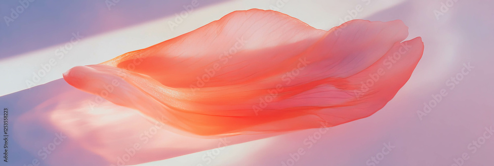 Poster translucent sakura petal illuminated by soft backlighting on bright background