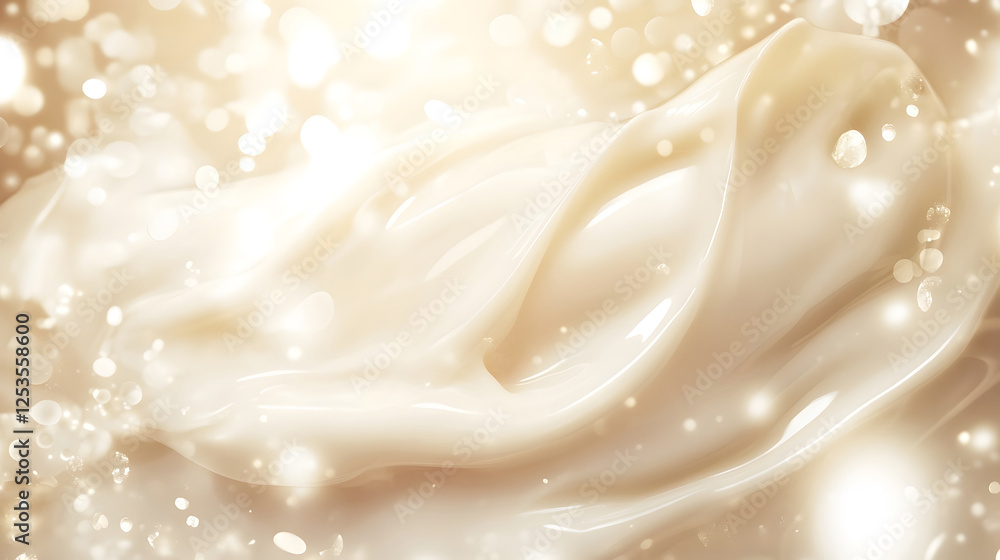 Poster captivating image of a creamy fluid splash with a mesmerizing ethereal shimmer and an elegant sensua