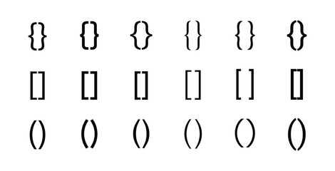 Bracket icon collection. Black bracket set. Set of Text brackets design. Icons vintage typography symbol. Vector illustration