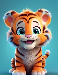 Obraz premium Tigerbaby, blauer Hintergrund