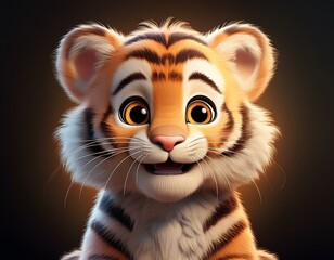 Fototapeta premium Niedliches Tigerbaby, schwarzer Hintergrund