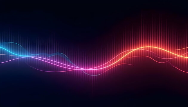 Ondas de sonido efecto ne&oacute;n en movimiento. Fondo negro