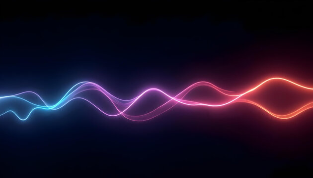 Ondas de sonido efecto ne&oacute;n en movimiento. Fondo negro