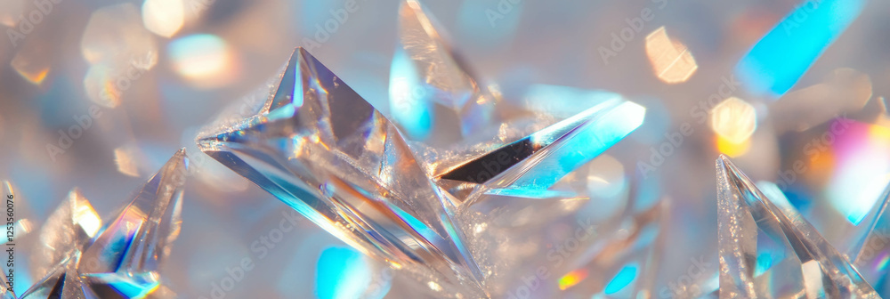 Poster complex geometric shapes of abstract ice crystals against a bright background