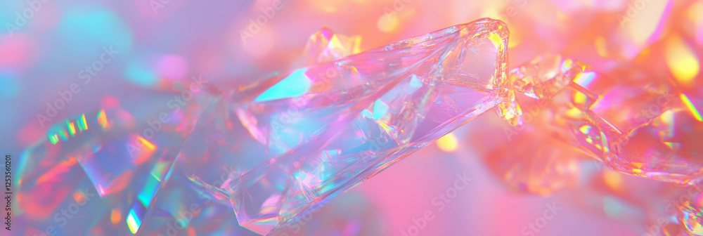 Poster intricate patterns of abstract ice crystals reflecting vibrant light in a colorful background