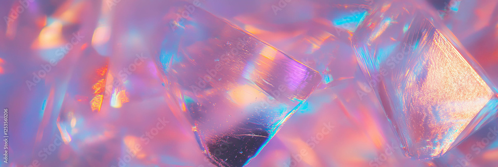 Poster intricate patterns of abstract ice crystals reflecting light in vibrant colors