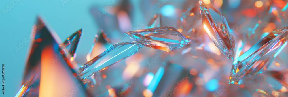 Poster Intricate patterns of abstract ice crystals reflecting light in a bright setting