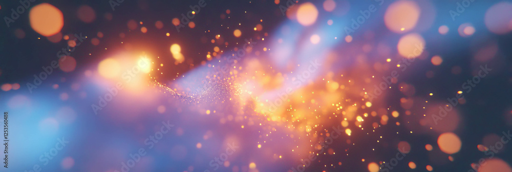 Poster Dynamic burst of abstract particles and light trails creating a sense of energy and speed