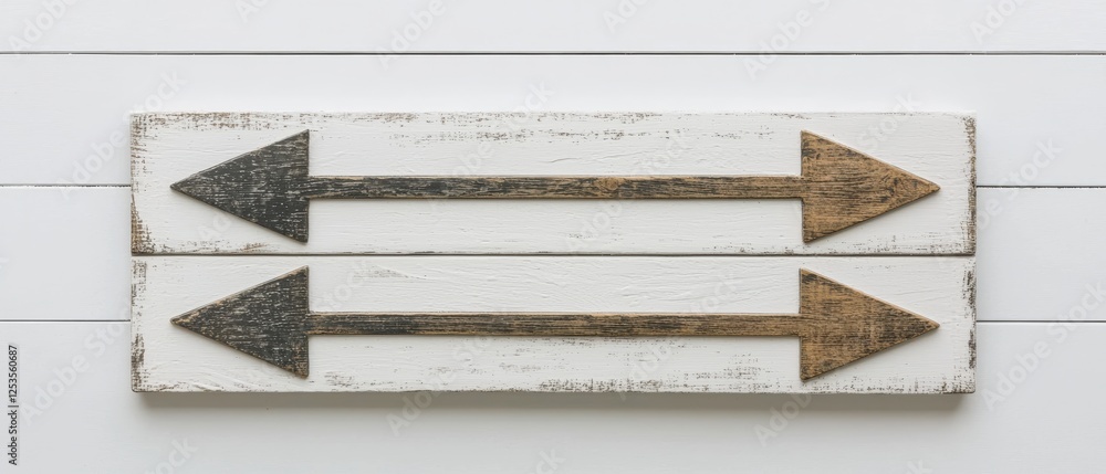 Poster wooden signboard with three arrows pointing in different directions on a white background