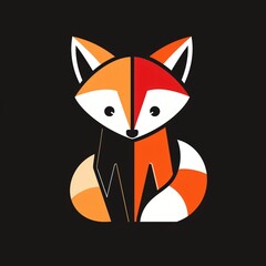 Obraz premium Cute Geometric Fox Illustration Modern Animal Design Orange Red White Black Background