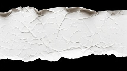 Isolated Torn White Paper with Textured Creases on Black Background for Artistic or Design Purposes
