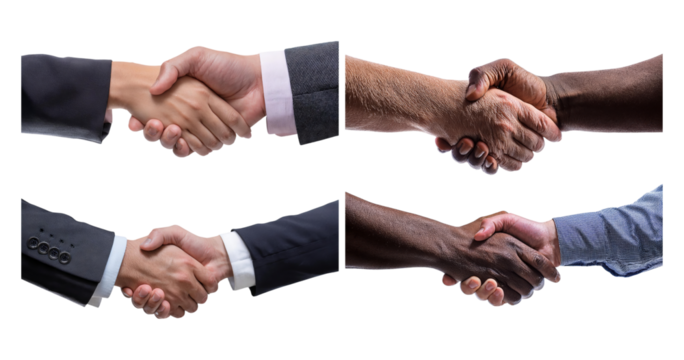 Diverse Hands Shaking in Professional Business Agreement Scene, isolated on transparent background