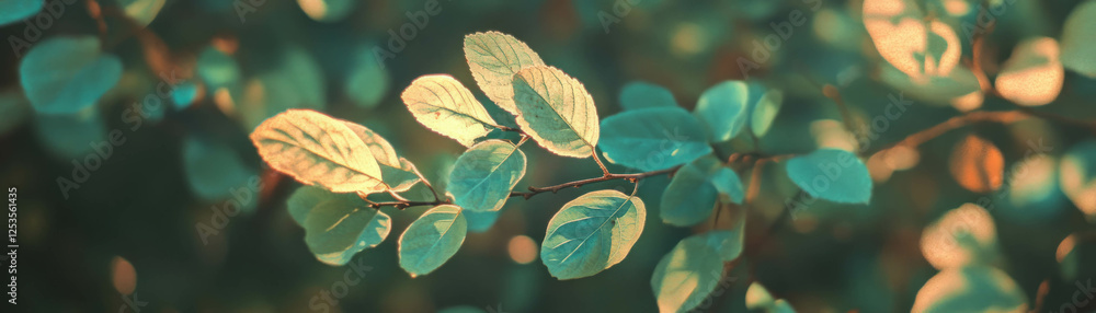 Poster close-up view of blurred green leaves showcasing intricate veins and soft colors