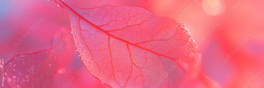 Poster Intricate leaf veins captured in a blurred close-up with soft bokeh highlights