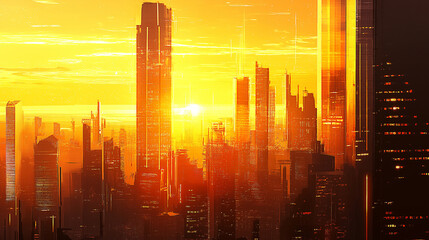 modern minimalist skyscraper at sunset