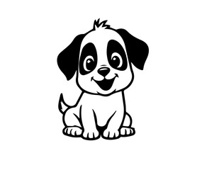 Happy Puppy. Cute Dog Coloring Page, Simple Cartoon Drawing, Fun Activity for Kids, Adorable Pet Illustration, Printable Artwork, Black-and-White Sketch, Educational Creativity, DIY Coloring Fun