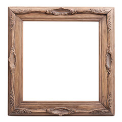 Wooden picture frame with ornate design, isolated on white background
