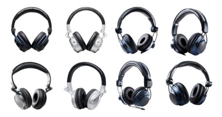 Various High-Quality Over-Ear Headphones in Different Styles and Colors, isolated on transparent background
