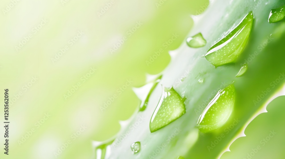 Poster closeup macro photography of fresh dew droplets glistening on the surface of a vibrant green leaf in