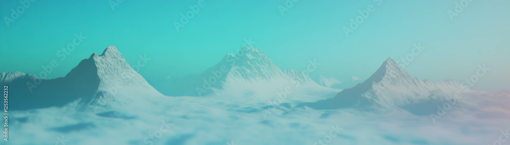 Poster blurred mountain range under soft blue and gray tones for a calm and serene background