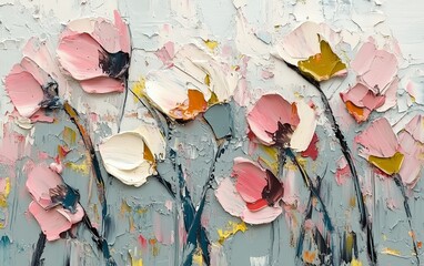 Beautiful pink and white flowers with gold accents in abstract floral painting for elegant home decor and sophisticated interior design