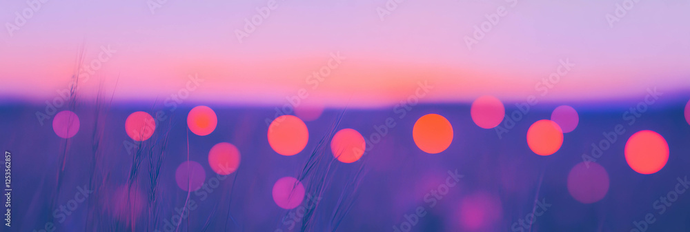 Poster blurred sunset over a tranquil field with vibrant colors creating a dreamy atmosphere
