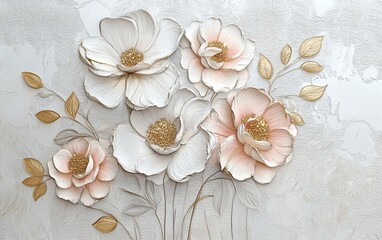 Stunning white and pink flower design with gold detailing and elegant texture for sophisticated home decor and artistic interior design