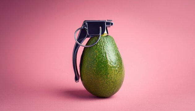 The creative concept of the diet. Avocado in the shape of a grenade on a pink background.