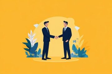 A robotic arm shaking hands with a businessman, symbolizing AI collaboration in business execution