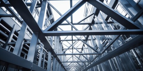 Detailed View of Industrial Steel Framework in Modern Construction Site Demonstrating Complex Design and Engineering Principles