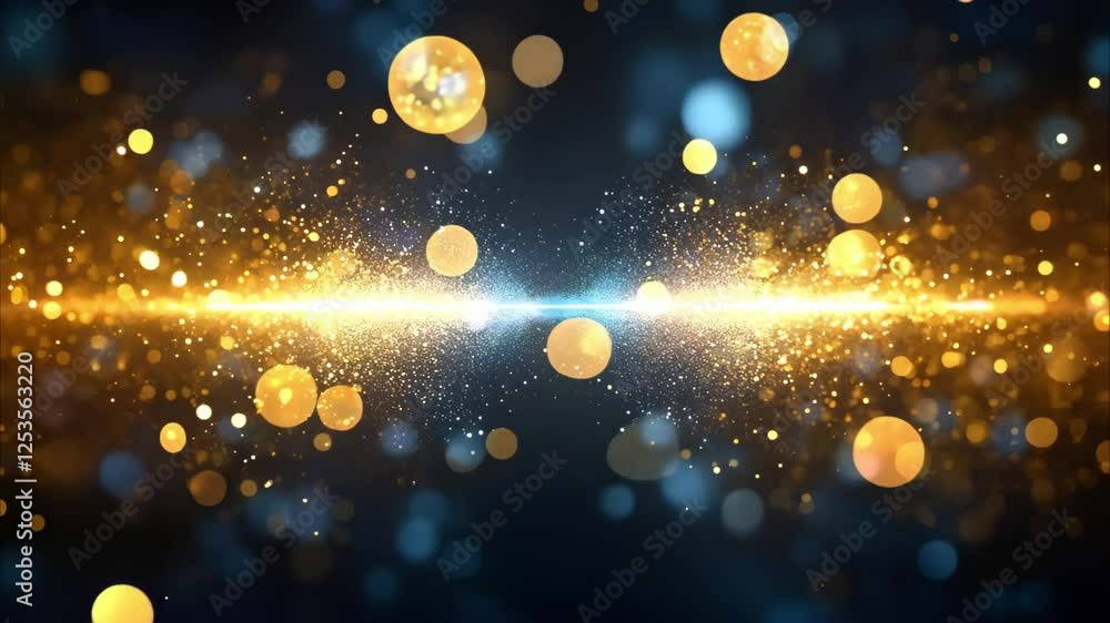 Poster a abstract background with glowing particles, bokeh effects, and bright lines radiating from the cen