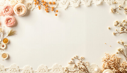 Elegant vintage wedding decor with flowers and lace, nostalgic beauty